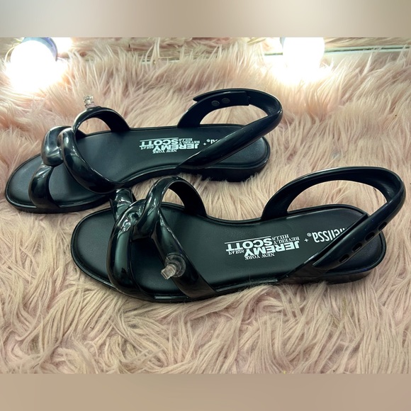 Melissa Jeremy Scott inflatable rubber black sandals size 8 39 goth Barbie - Picture 1 of 9